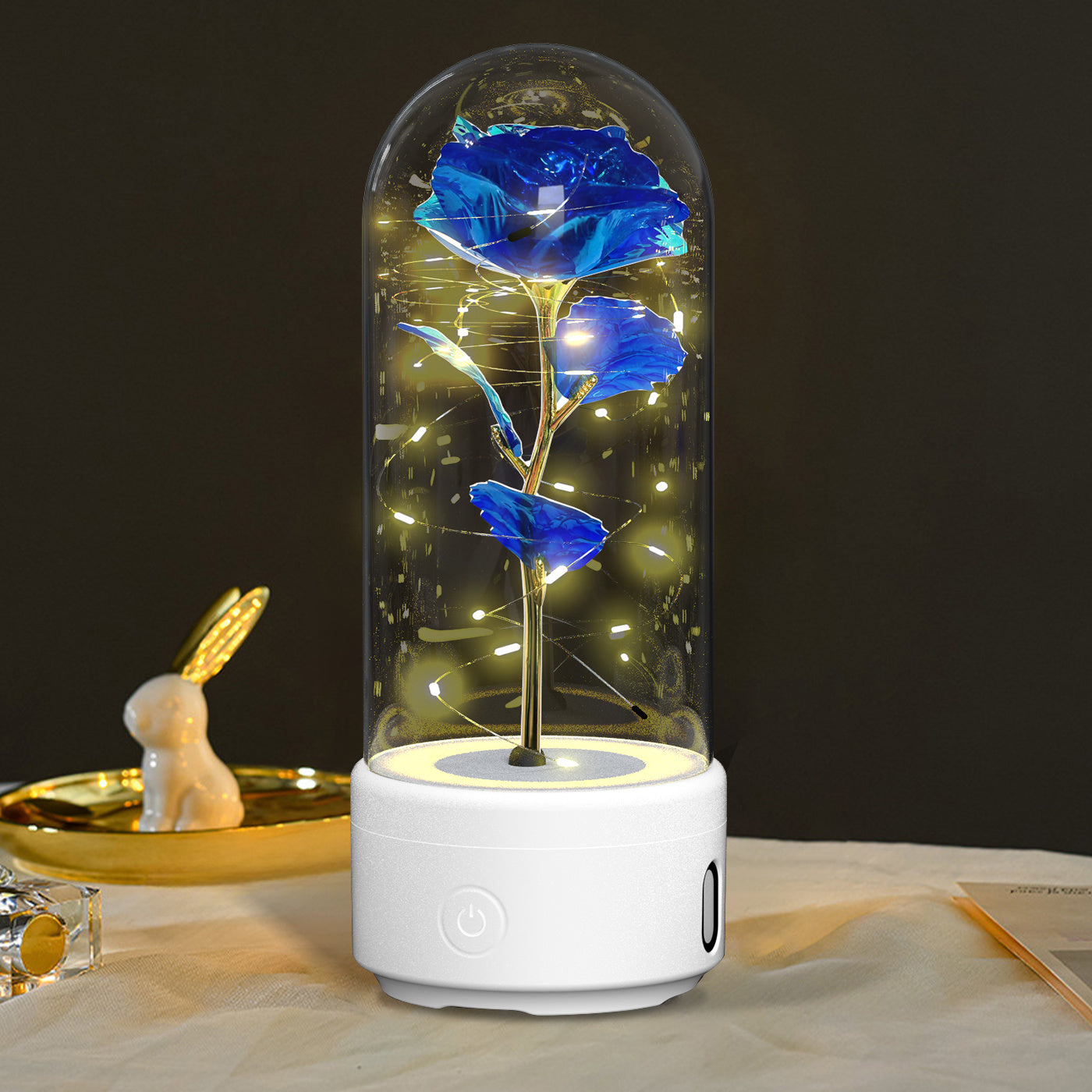 Creative 2 In 1 Rose Flowers LED Light And Bluetooth-compatible Speaker Gift Rose Luminous Night Light Ornament In Glass Cover