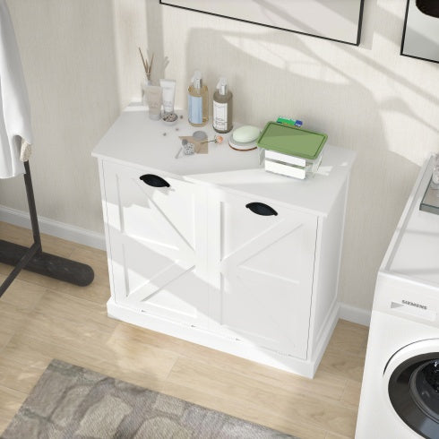 Two-Compartment Tilt-Out Laundry Sorter Cabinet-White