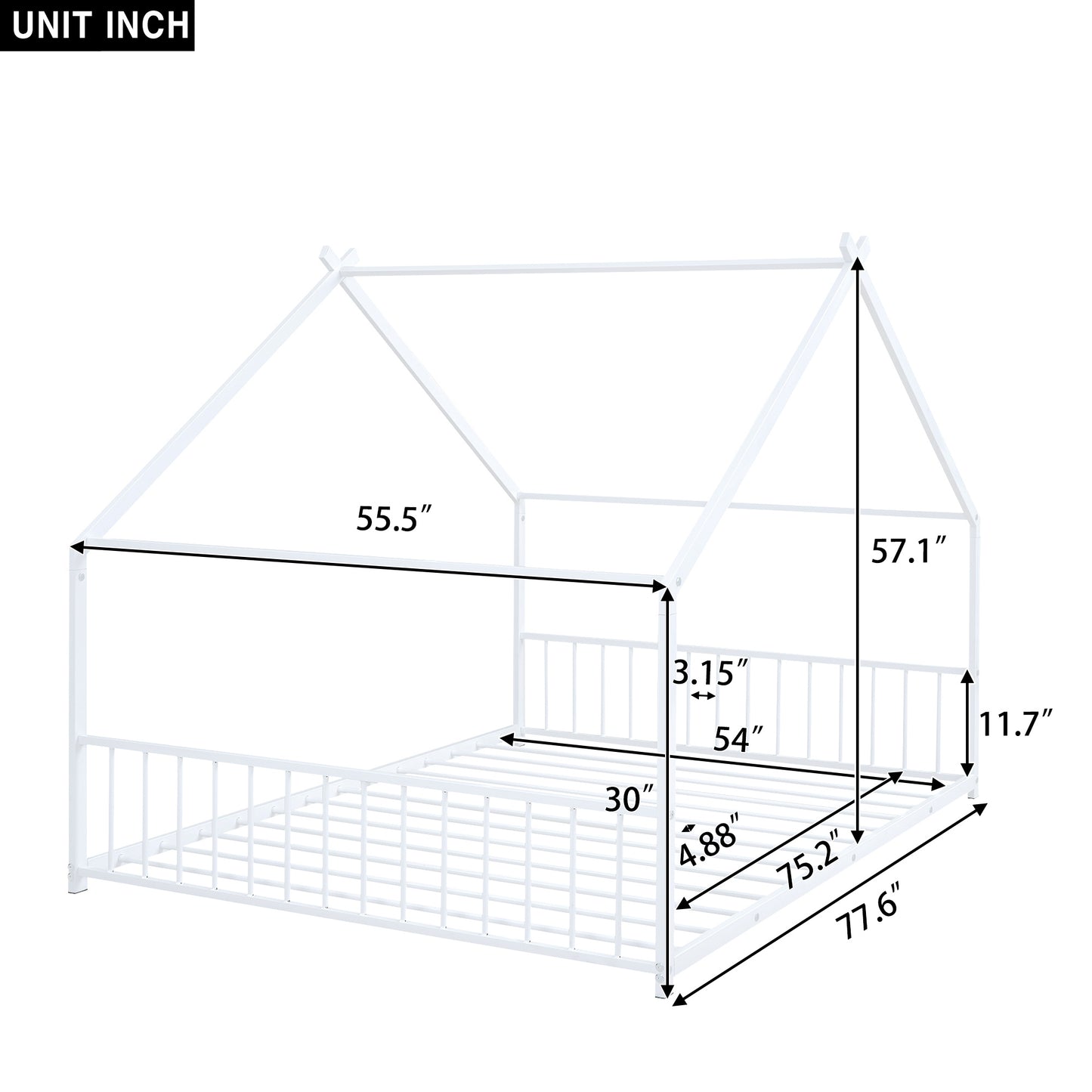 Full Size Metal House Montessori Bed, White