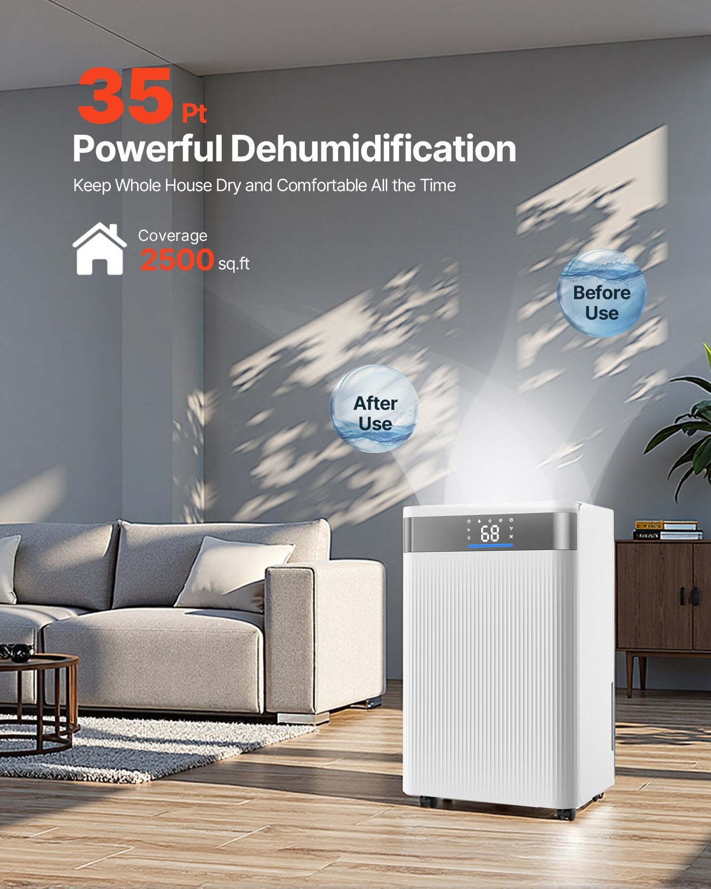 35 Pints Dehumidifier For Home And Basement Smart Humidity Low Noise For Room