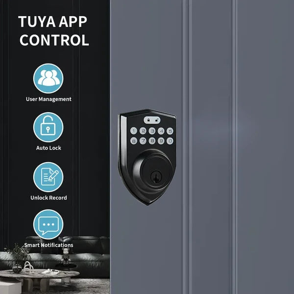 Tuya Door Lock With Lock And Key, APP Remote Unlock, Smart Door Lock With App Control And Key, Smart Door Lock For Bedroom, Front Door, House, Apartment, Office And Garage, Black