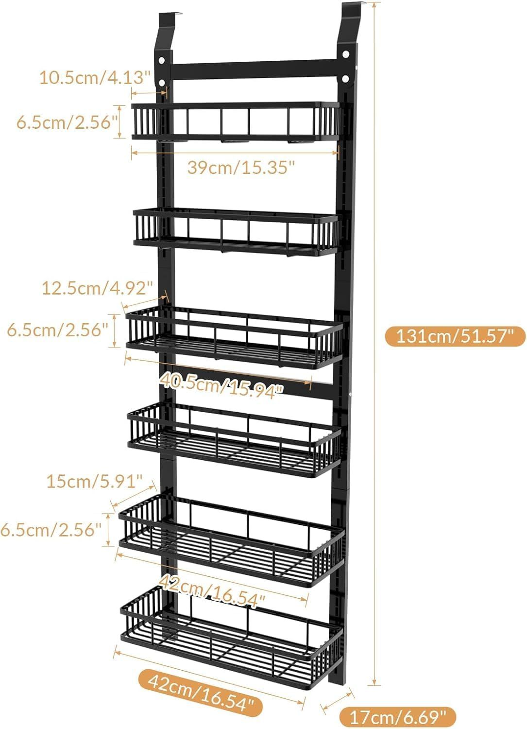 Behind-the-door Food Cabinet Storage Rack, Metal Hanging Spice Rack, Cabinet Door Storage Rack With Adjustable Basket, Kitchen Wall-mounted Spice Rack.