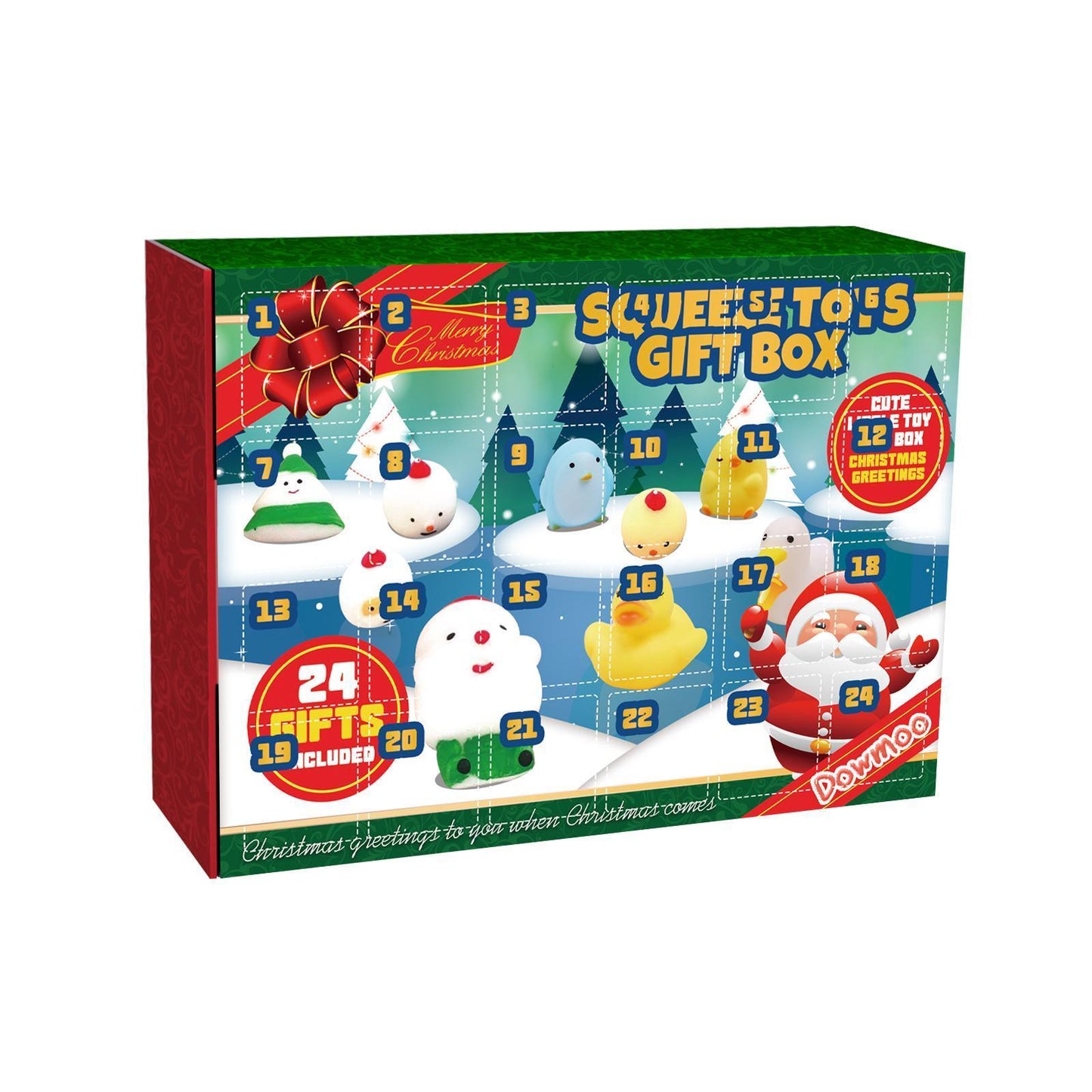 Christmas Squeezable Gift Box, 24-compartment Countdown Blind Box, Squeezeable Cartoon Toy For Stress Relief.