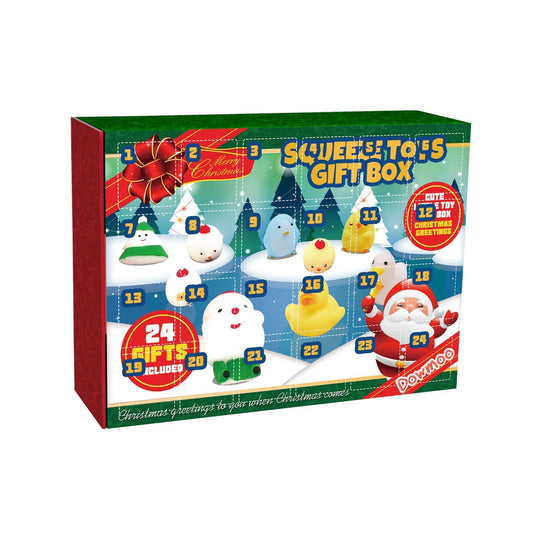 Christmas Squeezable Gift Box, 24-compartment Countdown Blind Box, Squeezeable Cartoon Toy For Stress Relief.