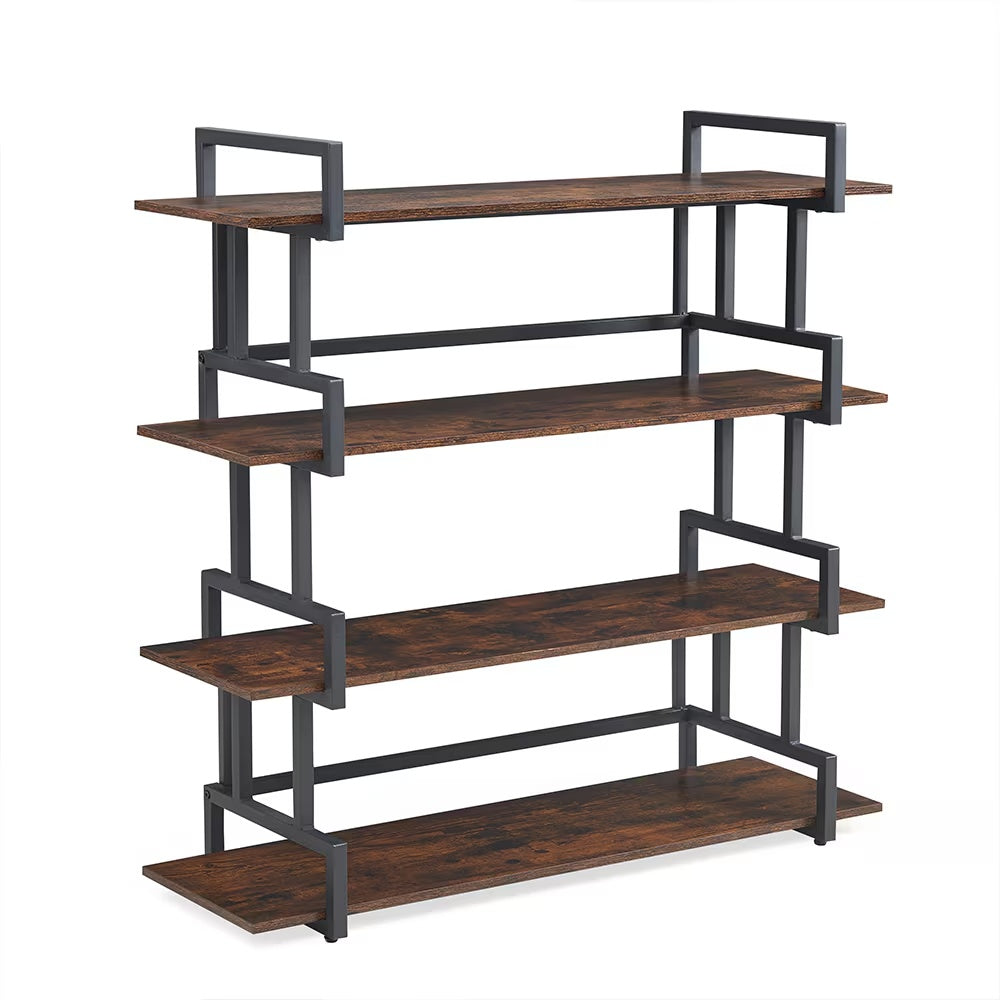 Industrial 4-tier Bookshelves, Metal And Wood Bookshelves, Open Widescreen Display Storage Bookshelves