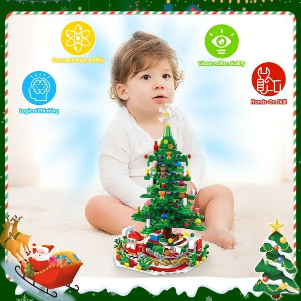 Christmas Tree Building Toy - 701 Pcs With 24-Day Countdown Calendar, 30 LED Warm Lights USB Powered - Santa, Ornaments, Snowflake Topper - Educational Blocks For Kids 3-6, Tabletop Decor