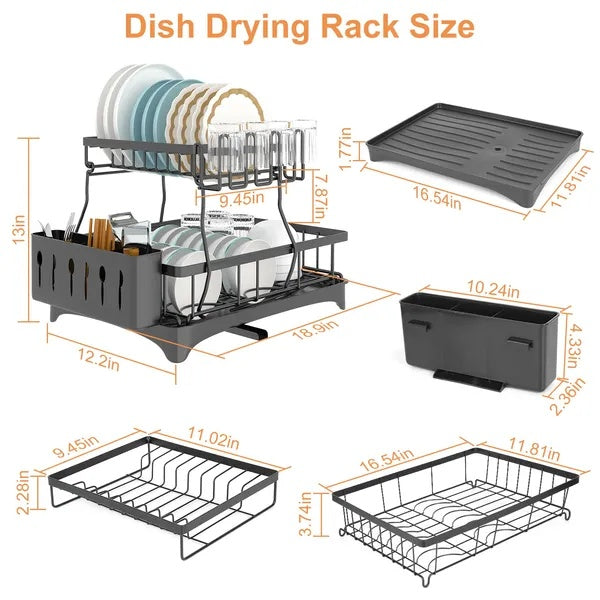 Dish Drying Rack With Drainboard Detachable 2-Tier Dish Rack Drainer