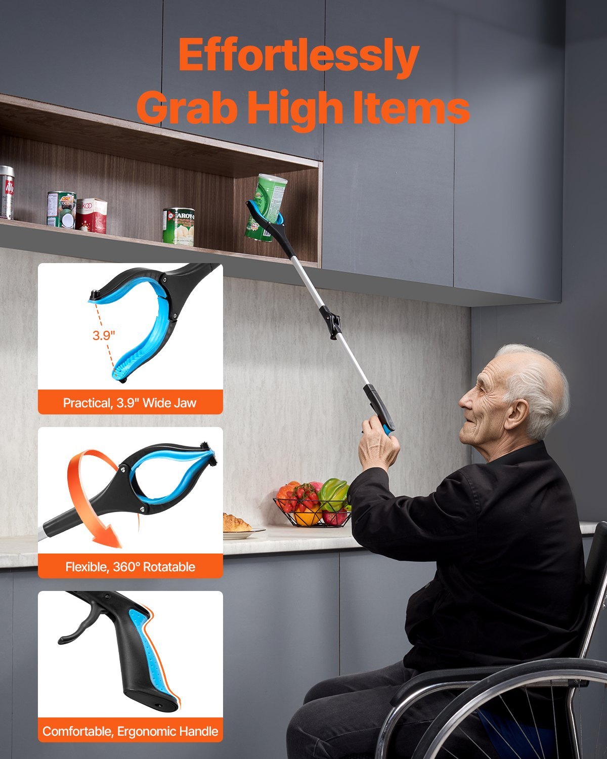 Grabber Reacher Tool, 2-Pack Foldable Reacher Grabber Pickup Tool With 360 Rotating Jaw & Magnets, Grabber Tool Heavy Duty