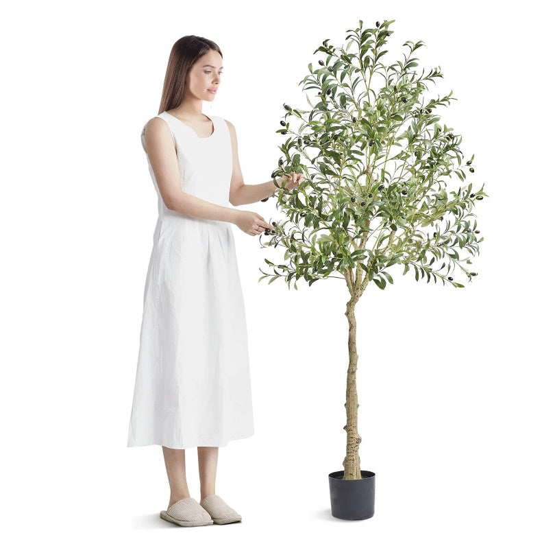 Artificial Olive Tree, 6 FT Tall Faux Plant, Secure PE Material & Anti-Tip Tilt Protection Low-Maintenance Plant, Lifelike Green Fake Potted Tree For Home Office Warehouse Decor Indoor Outdoor