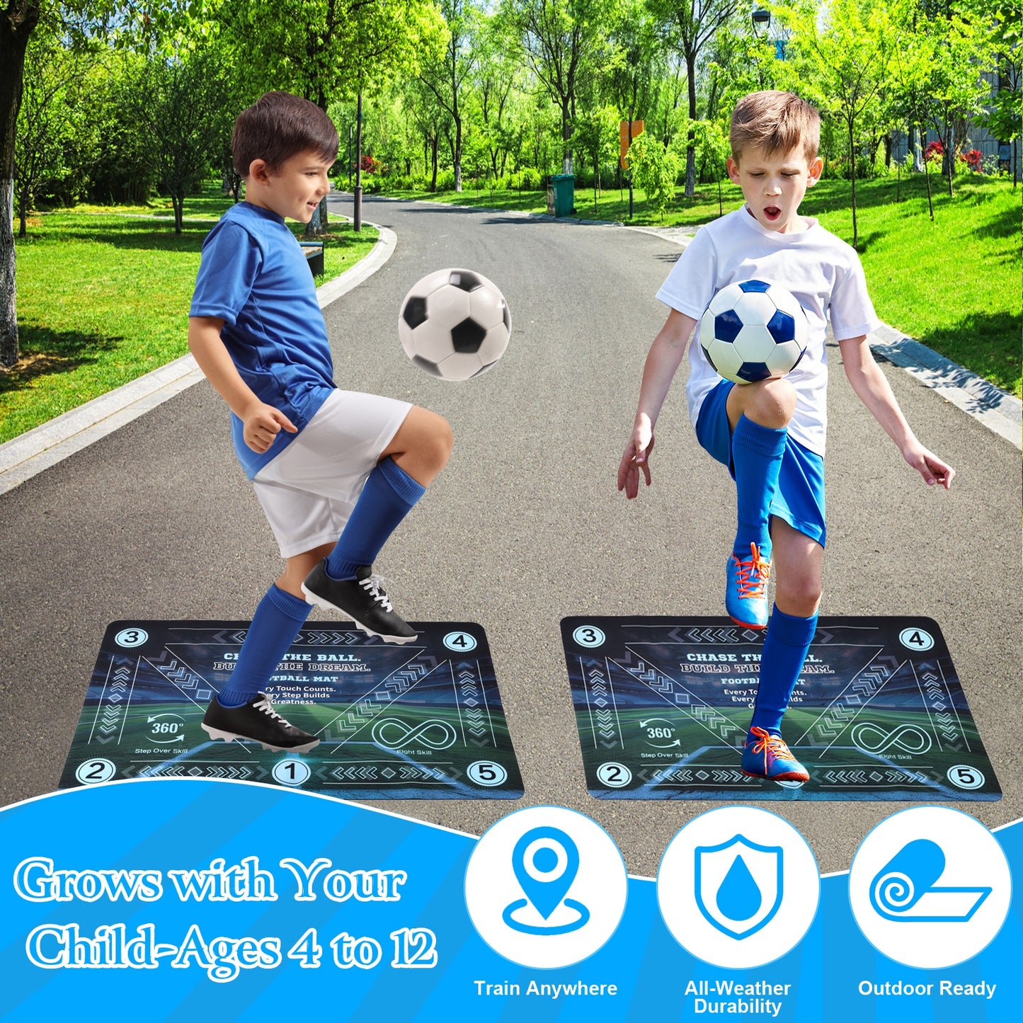 Football Training Mat For Kids & Teens - 24x36 Inch Soccer Agility Footwork Trainer With Step Over, 360 Turn & Dribbling Paths - Indoor Skills Equipment For Youth Players