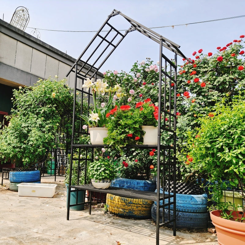 Metal Garden Arch, With Benches That Can Be Converted Into Flower Racks, Climbing Plants To Support Rose Arches, Outdoor Black