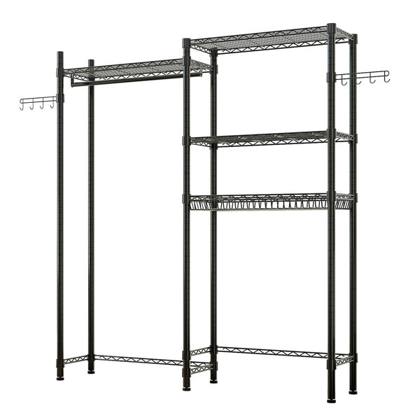Double Row With Hanging Clothes Bar, 1 Layer Rack, 3 Mesh Baskets, Open Style Wardrobe Made Of Iron