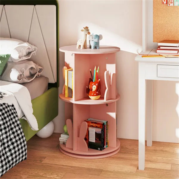 2-Tier Kids Rotating Bookshelf - Display For Books Toys, Bunny Baffles Child-Friendly Height, 22 Lbs Net Weight