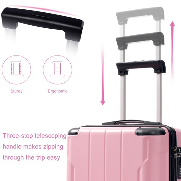 Pink 20-Inch Hardshell Carry-On Luggage, Lightweight Durable ABS Suitcase With Spinner Wheels, Built-in TSA Lock, 2 Packing Cubes