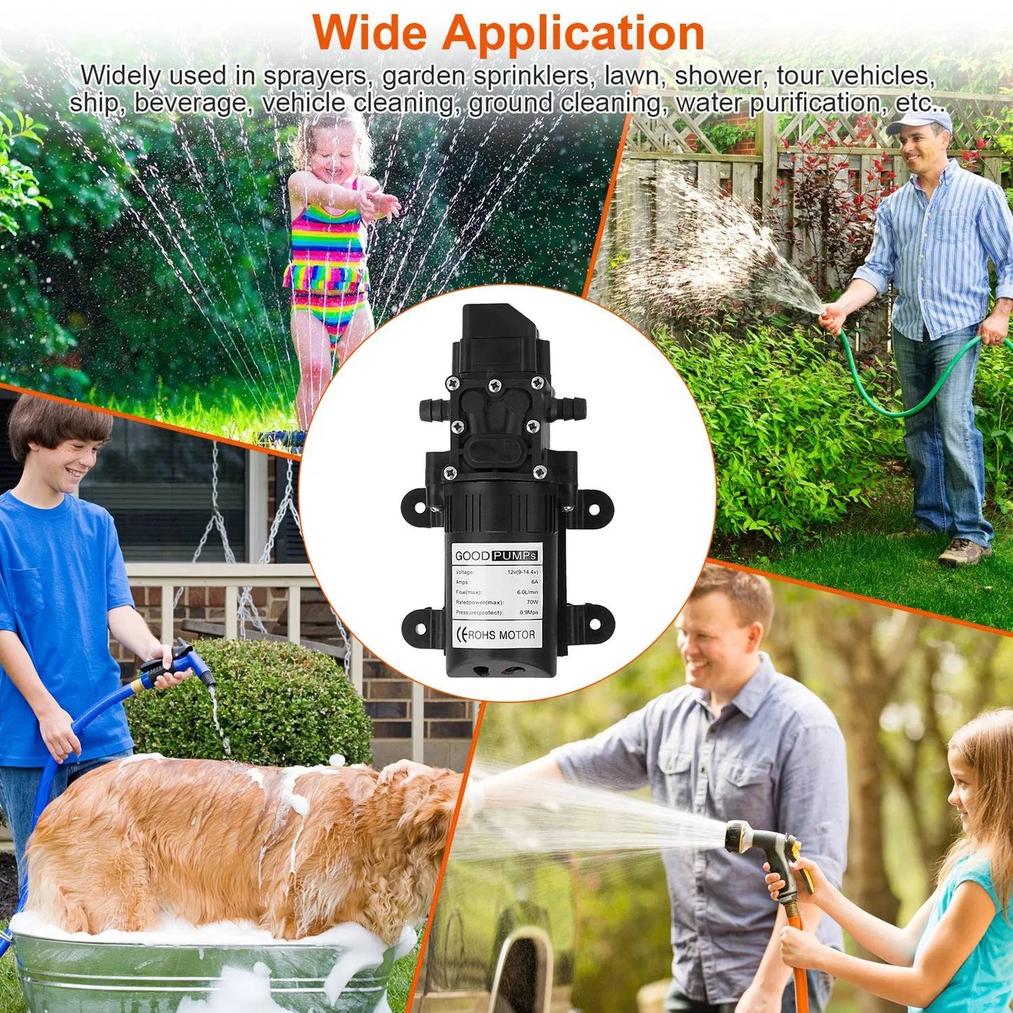 12V Water With 2 Hose Clamps 130PSI Self Priming Sprayer 70W Electric Diaphragm Water 6L Min For RV Camper Marine Boat