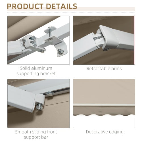 Outsunny 13 X 8 Retractable Awning, Patio Awnings, Sunshade Shelter W  Manual Crank Handle, UV & Water-Resistant Fabric And Aluminum Frame For Deck, Balcony, Yard, Beige