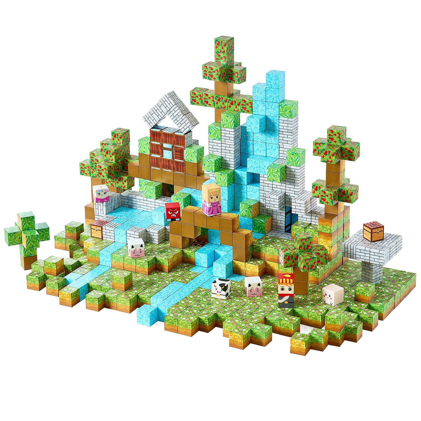 Toy building set with block design on a white background