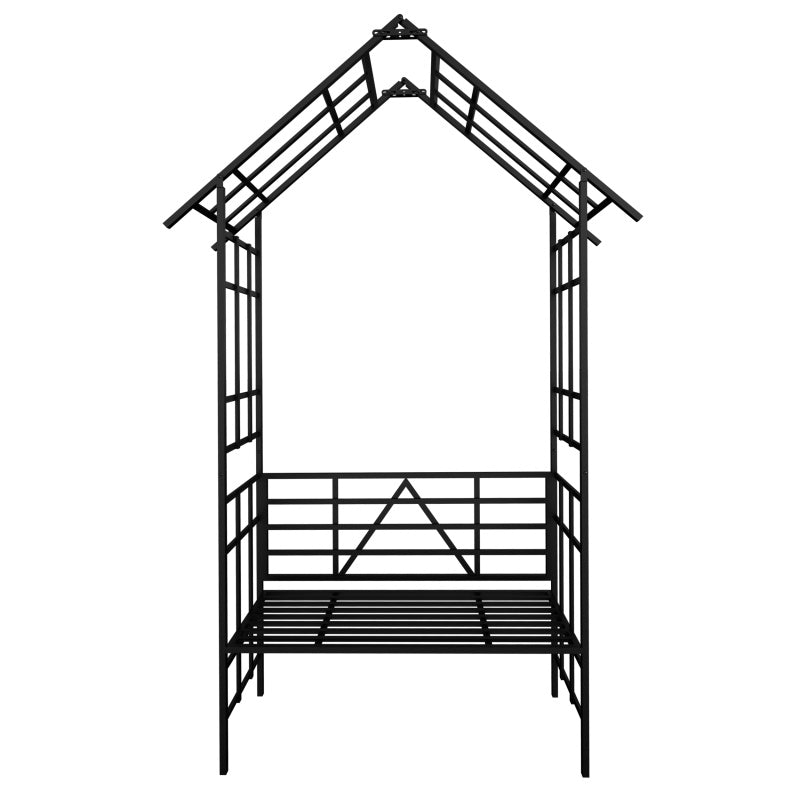 Metal Garden Arch, With Benches That Can Be Converted Into Flower Racks, Climbing Plants To Support Rose Arches, Outdoor Black
