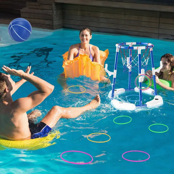 Summer Pool Basketball Hoop Toy Set With 4 Basketballs 4 Circles Floating Swimming Pool Basketball Games Poolside Water Play Toy For 3-12Years Old Kids Adults GPCT5441