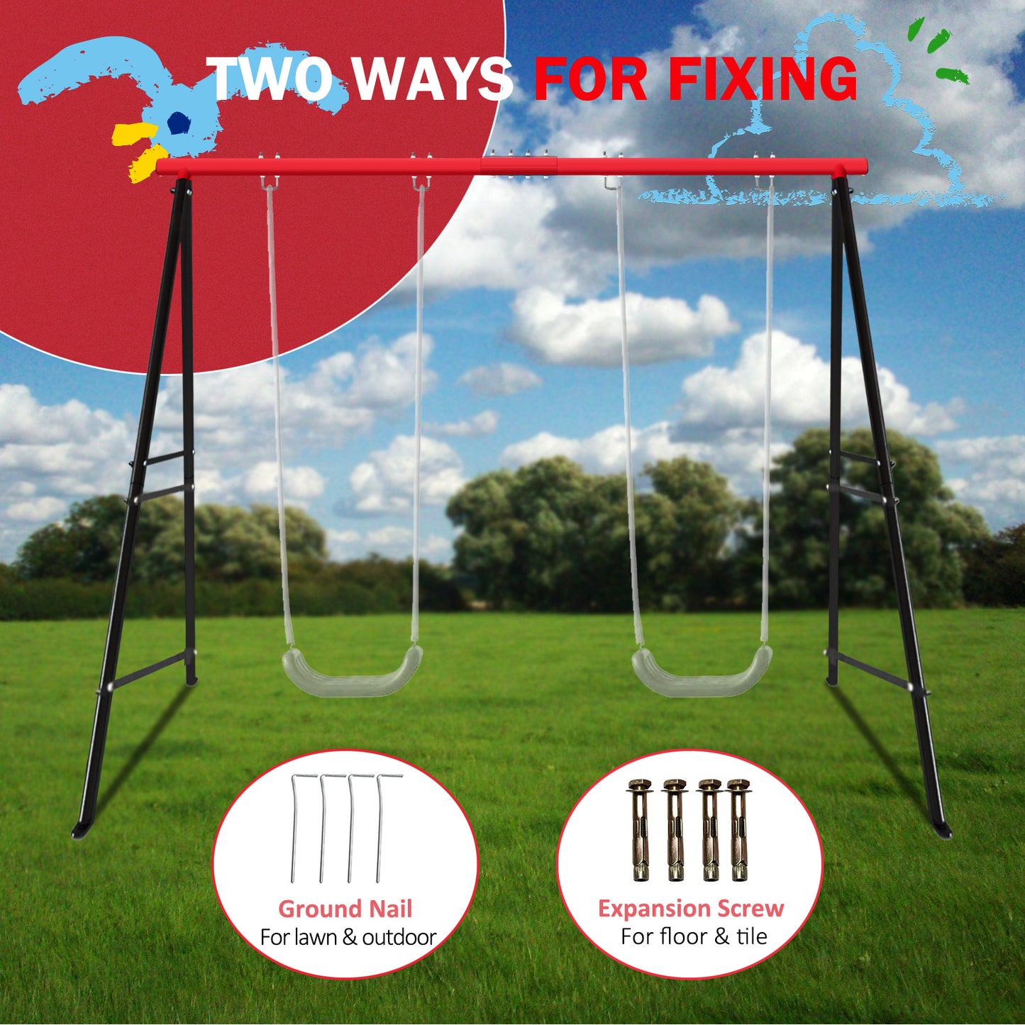 Swing Stand, For Children And Adults, 500 Lbs Heavy-duty Metal A-frame Backyard Swing, For Indoor And Outdoor Use, Red, Stand Only