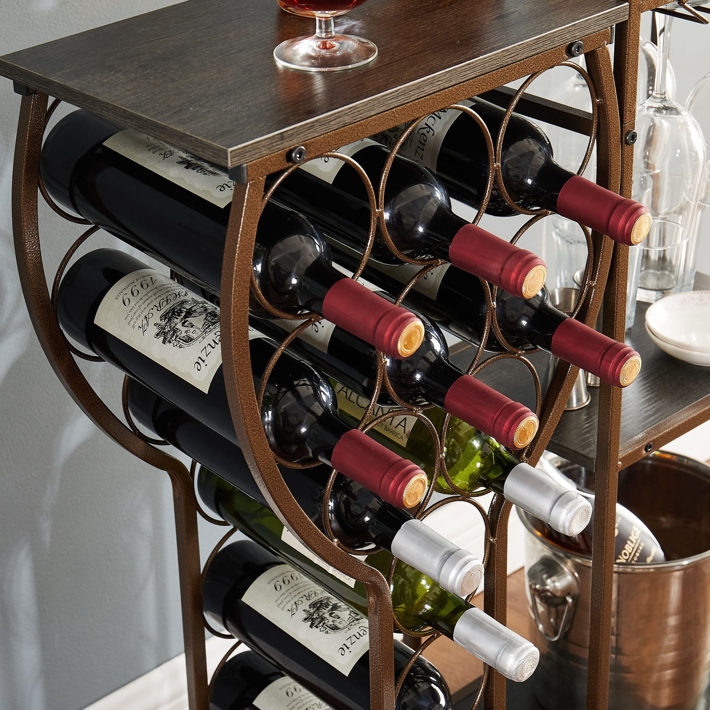 5-tier Freestanding Wine Rack With Hanging Wine Glass Rack And Storage Rack