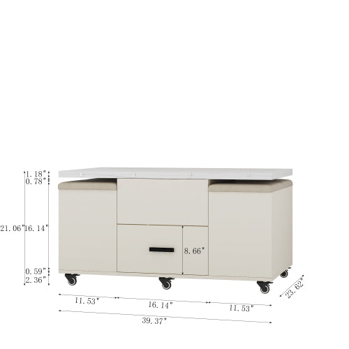 Modern Lift-Up Coffee Table With 4 Stools Set For Living Room Expandable 1 Hidden Storage 2 Drawers Space Saving Folding Dining Table