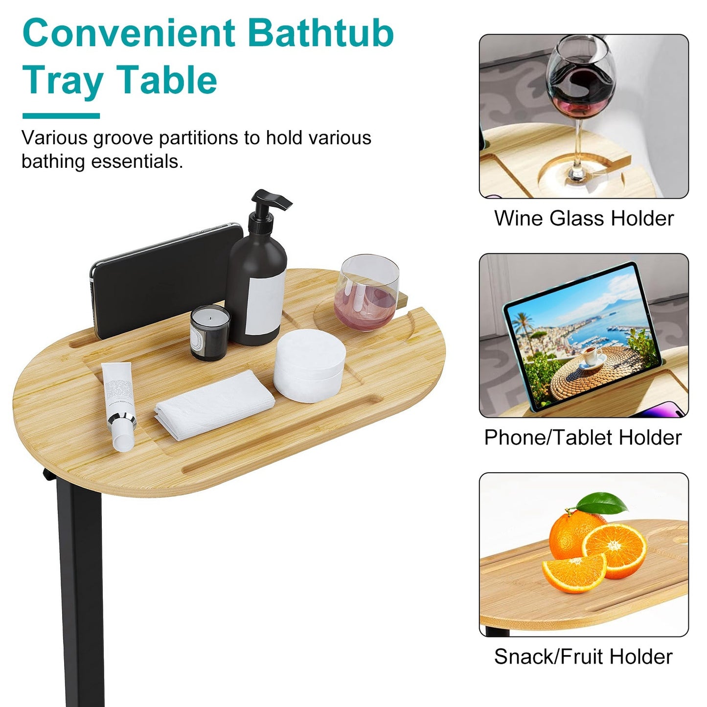 1Pc C-Shaped Bathtub Tray Table With Adjustable Height 360Degree Rotatable Desktop Freestanding Bath Caddy Against Wall Couch Bed Sofa Side Table