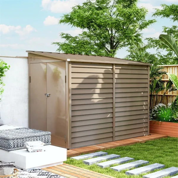Garden Galvanized Steel Shed Brown