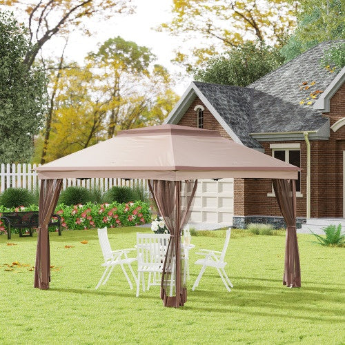 Pop-up Awning, Outdoor Patio Gazebo Shelter With Detachable Zipper Net, Instant Event Tent With 114 Square Feet Of Shade And Backyard, Garden, Khaki Carrying Bag