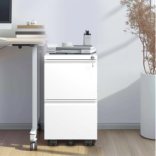 2 Drawer Metal  Mobile File Cabinet, Rolling File Cabinet With Lock For Hanging Legal Letter A4 Size,Fully Assembled Except Wheels