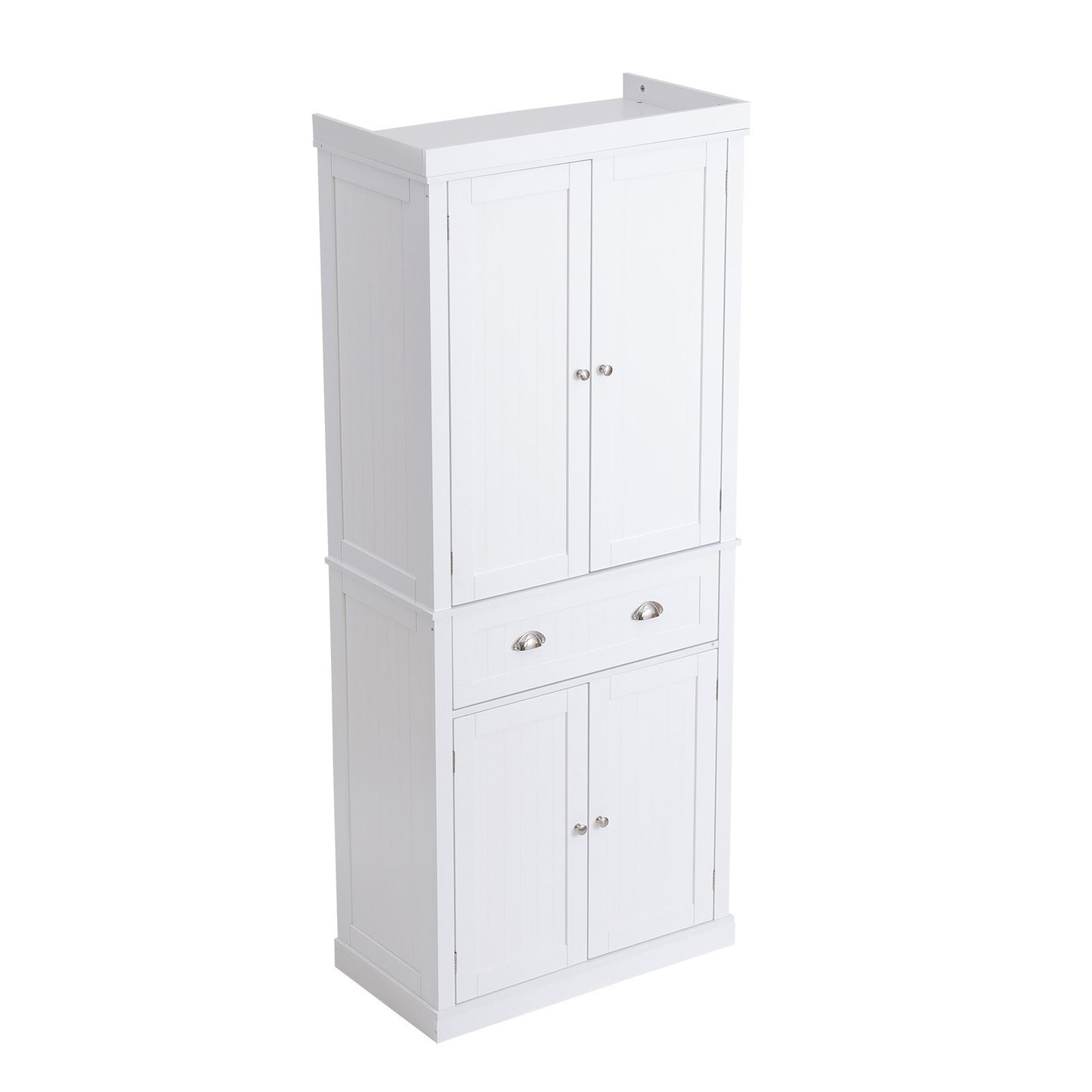 Kitchen Pantry Storage Cabinet, Freestanding Utility Cabinets With Doors, Drawer And 3 Adjustable Shelves, Tall Food Buffet Pantries For Kitchen, Living Room, Dinning Room, Laundry, White