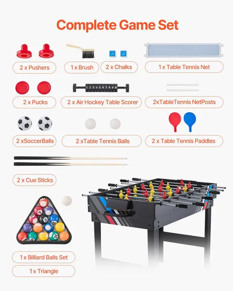 4-in-1 Combo Game Table Set, Air Hockey Table, Multi Combination Table With Air Hockey, Pool Billiard, Foosball, Ping Pong, Pushers & Pucks, Sports Arcade Table For Family Game Room Office