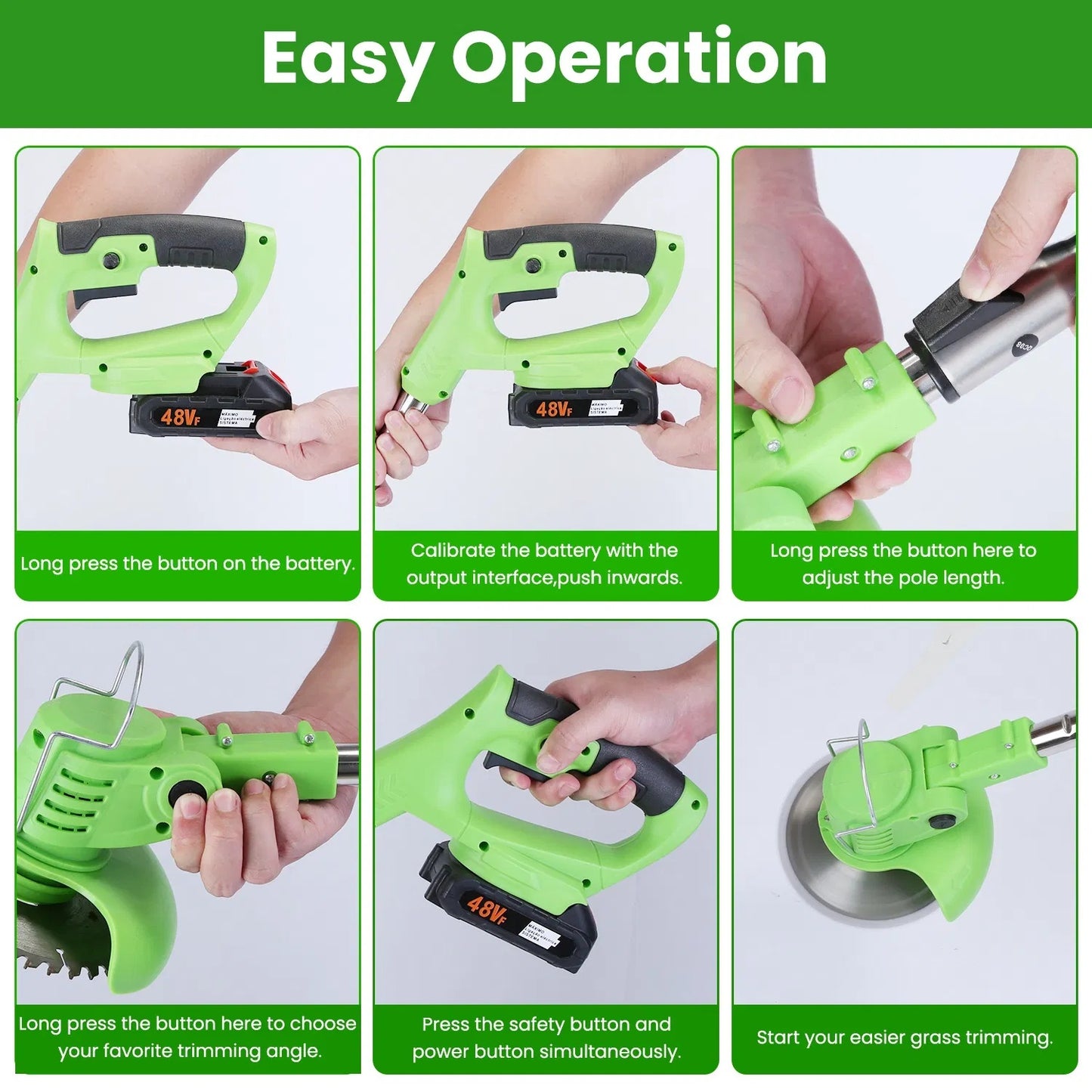 24V 300W Cordless Grass Trimmer Rechargeable Lawn Mower 18000M Min Weed Cutter With Saw Blade 2 Stainless Steel Blades 10 Plastic Blades 2 Rechargeable Batteries Goggles Gloves