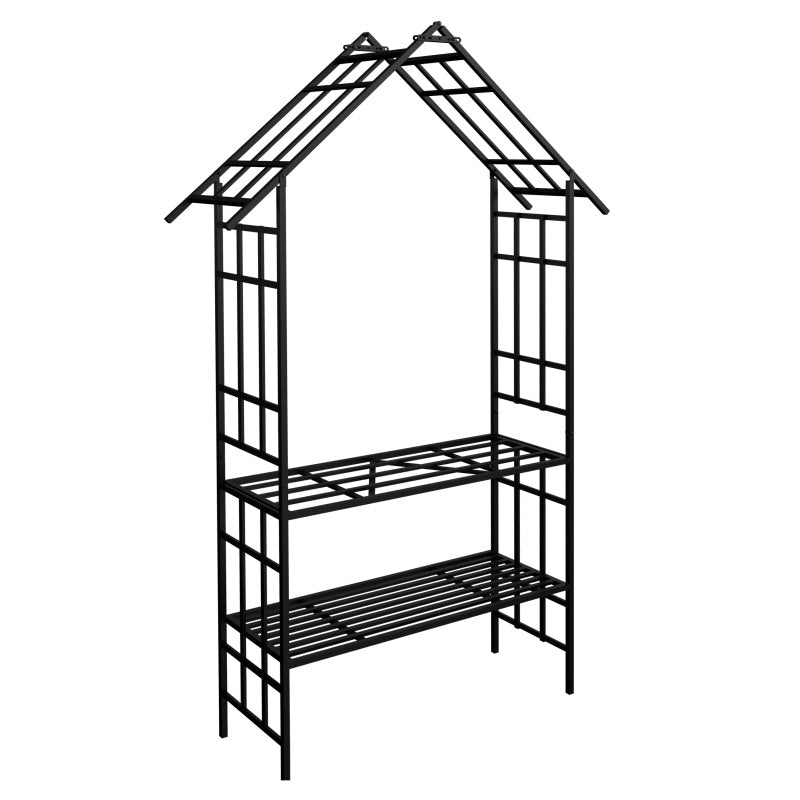 Metal Garden Arch, With Benches That Can Be Converted Into Flower Racks, Climbing Plants To Support Rose Arches, Outdoor Black