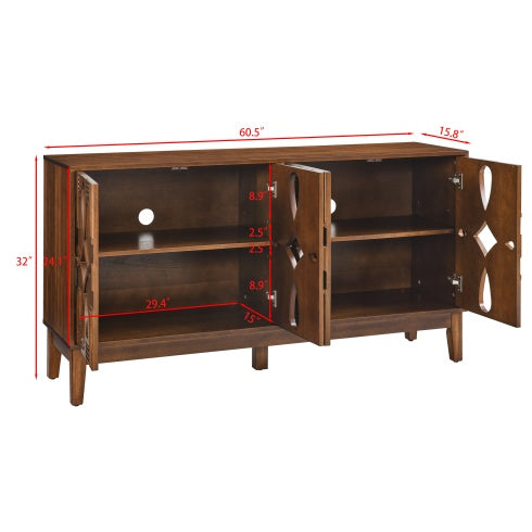 60.5 Mid Century Modern Sideboard Buffet Cabinet With Storage, TV Media Console Table, Storage Cabinet With 4 Doors   Adjustable Shelves For Kitchen Dining Living Room Bedroom Entryway, Walnut