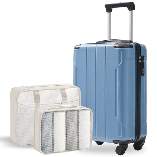 20-Inch Hardshell Carry-On Luggage, Lightweight Durable ABS Suitcase With Spinner Wheels, Built-in TSA Lock, 2 Packing Cubes, Blue-gray