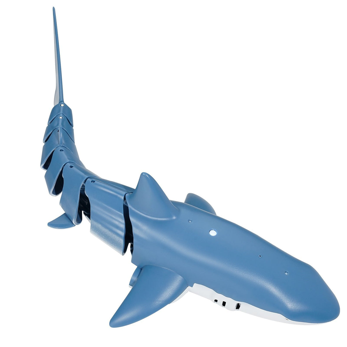 Blue shark model on a white background