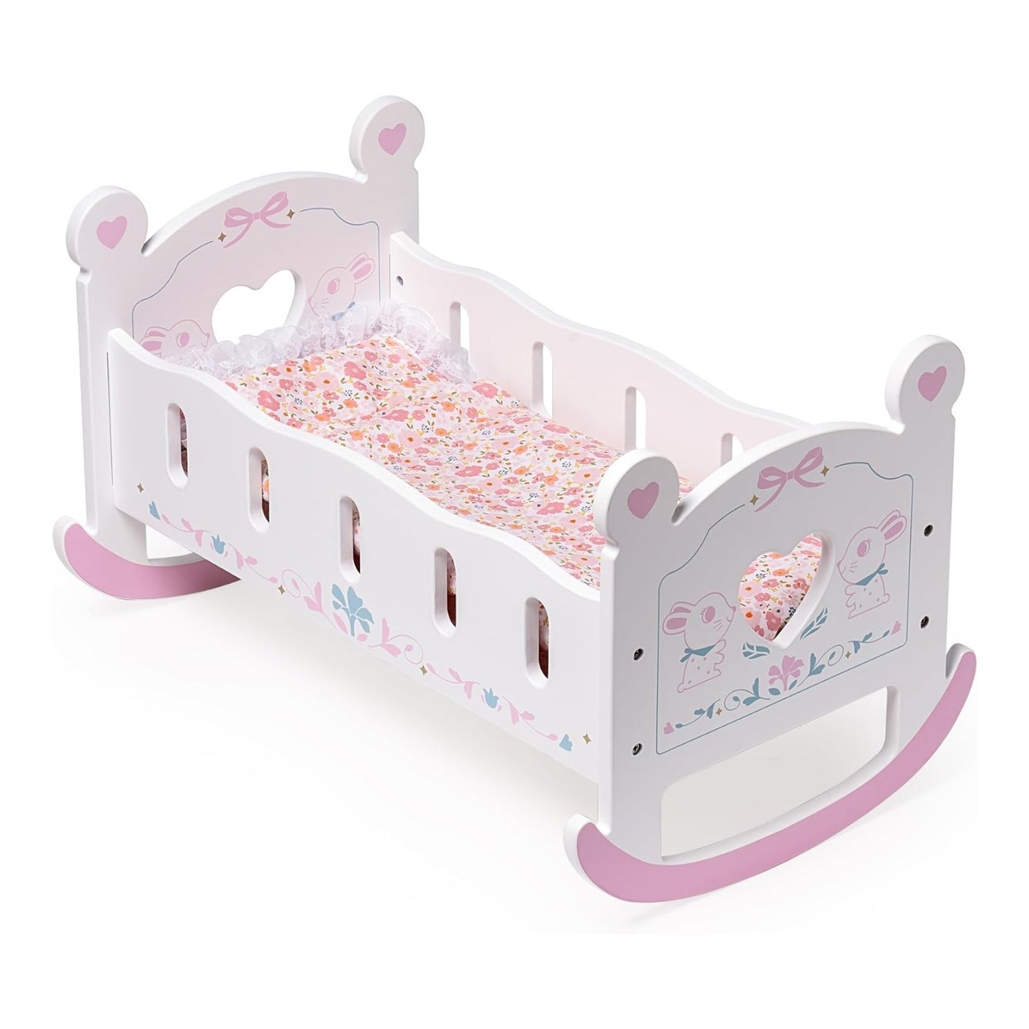 ROBOTIME Wooden Doll Cradle Rocking Baby Doll Crib Reversible Doll Bed For Girl