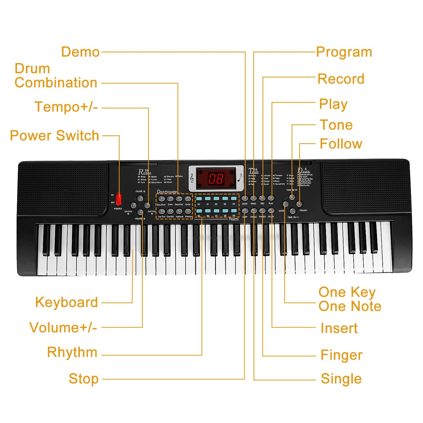 1P 61 Keys Digital Music Electronic Keyboard Electric Musical Piano Instrument Kids Learning Keyboard With Stand Microphone For Beginners