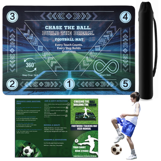 Football Training Mat For Kids & Teens - 24x36 Inch Soccer Agility Footwork Trainer With Step Over, 360 Turn & Dribbling Paths - Indoor Skills Equipment For Youth Players