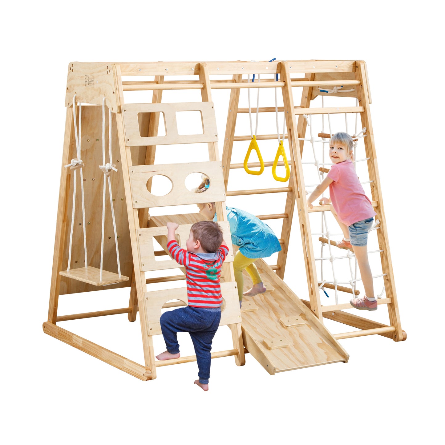 Toddler Indoor Wooden Gym 8-in-1 Indoor Playground Climbing Playset