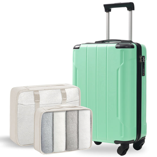 20-Inch Hardshell Carry-On Luggage, Lightweight Durable ABS Suitcase With Spinner Wheels, Built-in TSA Lock, 2 Packing Cubes, Creamy Green