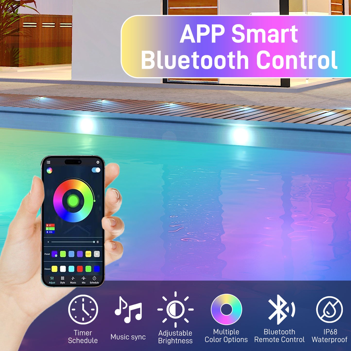 Multicolor Smart Bluetooth Waterproof Swimming Pool SPL-FLL00X 6-inch 12V 20W Blue Droplet Shaped RGB Pool Light 26FT