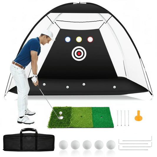 Golf Net, 10  7-foot Golf Practice Hitting Net With Three Turf MATS, Carrying Bag, Outdoor Multi-objective Training Assistance