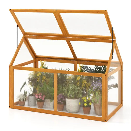 Orange Portable Garden Hot House, Sturdy Wooden Greenhouse For Vegetables Fruits Flowers (40"x21"x28")