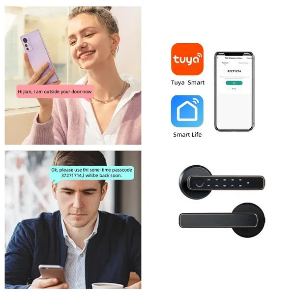 Tuya Fingerprint Door Lock With Lock Smart Fingerprint Door Handle With App Control And Key Biometric Door Lock, Fingerprint Door Lock For Bedroom, Front Door, Home, Apartment, Office And Garage Black