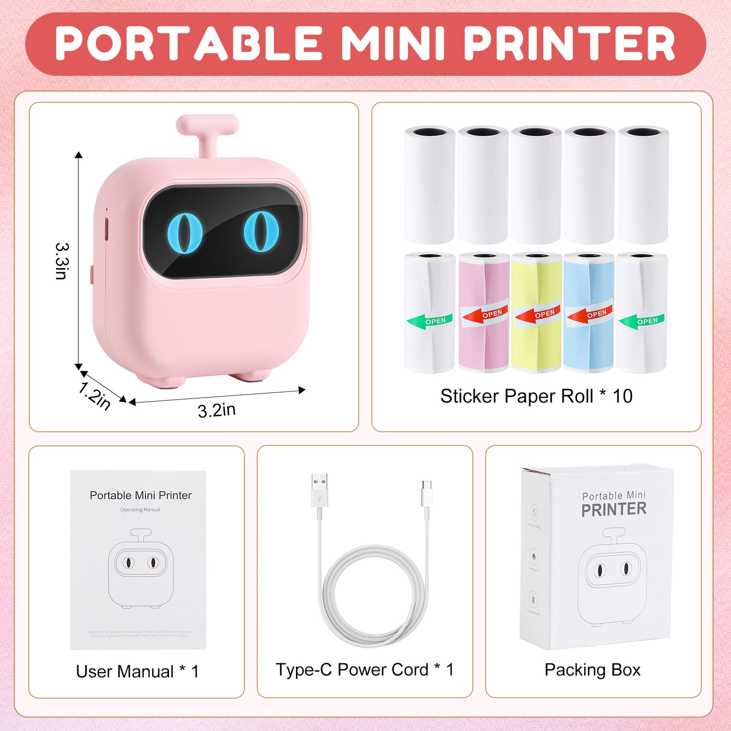 Thermal Mini Printer, X2 Inkless Sticker Maker With Thermal Papers & Sticker Papers, Bluetooth Portable Pocket Phone Printer For Notes, Receipts, Pictures, DIY, Compatible With IOS&Android