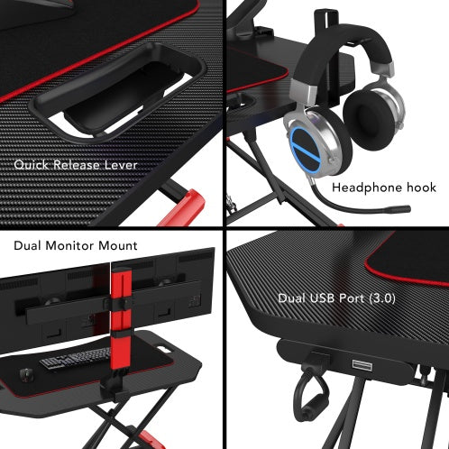 Gaming Riser, Height Adjustable, Squeeze Handle, Headset Hook