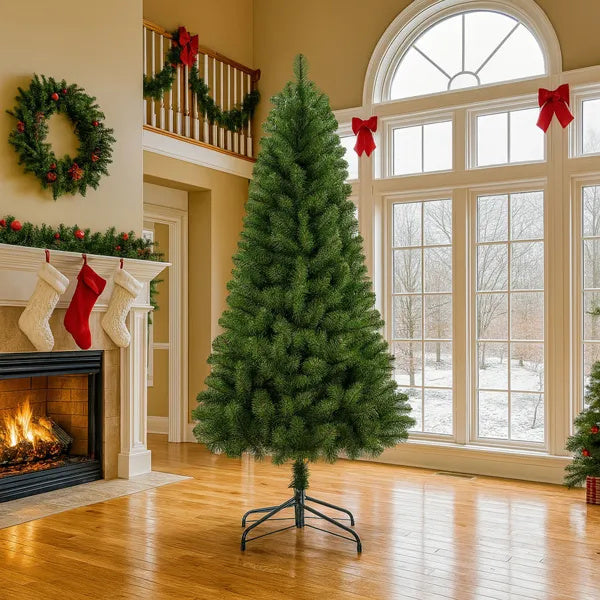 7FT Unlit Artificial Christmas Tree With 775 Tips, Full PVC Branches, Classic Green Holiday Tree With Sturdy Metal Stand For Indoor Home Decoration