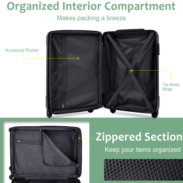 20-Inch Hardshell Carry-On Luggage, Lightweight Durable ABS Suitcase With Spinner Wheels, Built-in TSA Lock, 2 Packing Cubes, Creamy Green